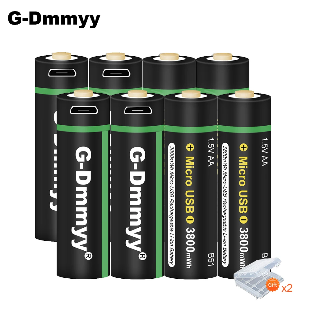 8 шт. G-Dmmyy AA перезаряжаемая батарея 1 5 в 2A МВт-ч USB литиевая Батарея Micro зарядка