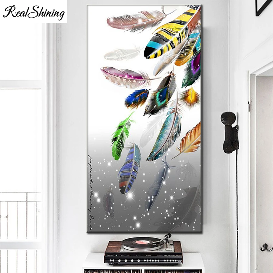 

full square round drill set Modern art, colored feathers diy diamond painting 5d diamond mazayka embroidery room decor F871