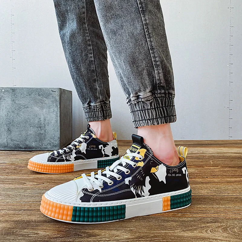 Кроссовки мужские камуфляжные холщовые дышащие массивные для скейтборда