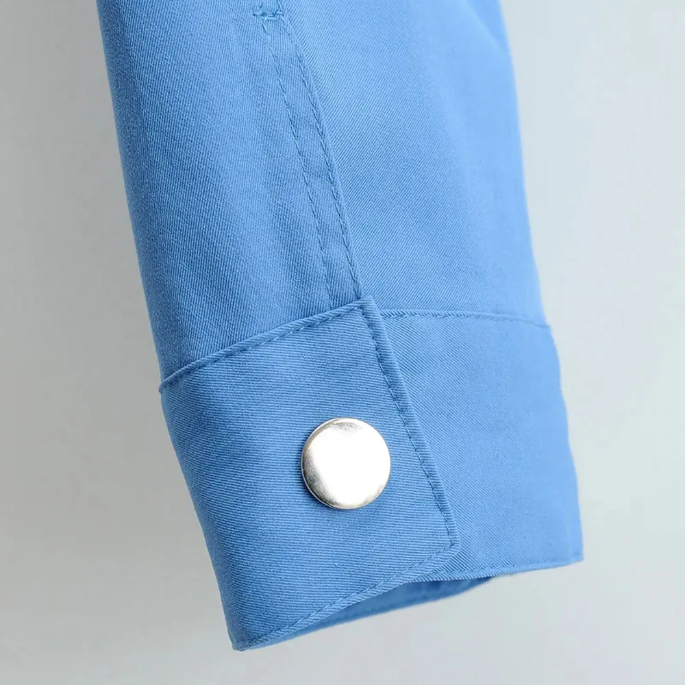 

2021 Spring Autumn New Ins Style High Street Korean Blue Polo Collar Cargo Jacket Chic Women Coat With Pockets Streetwear