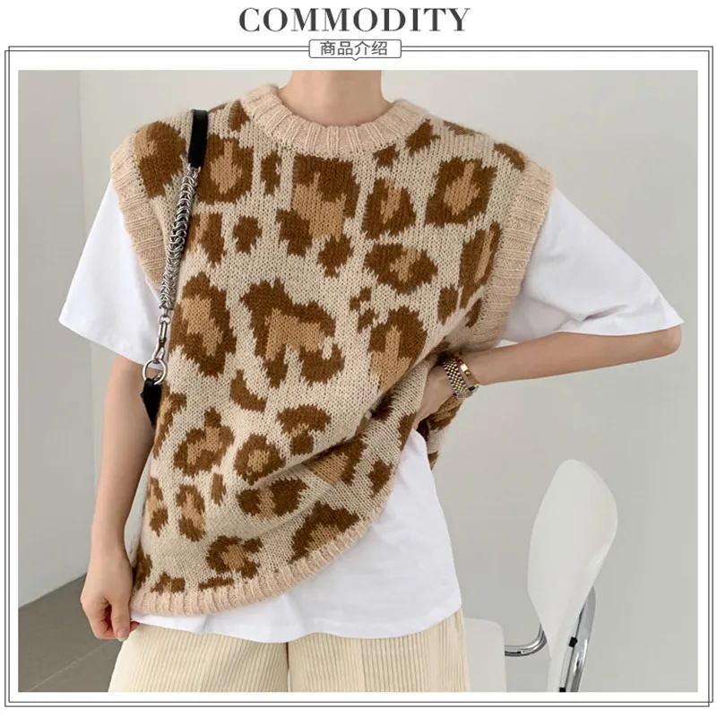

2020 New Arrival Chic Leopard Fashion Elegant Sweater Vest Simple All-match Cool Sexy Night Club Warm Sweater for Ladies 2020