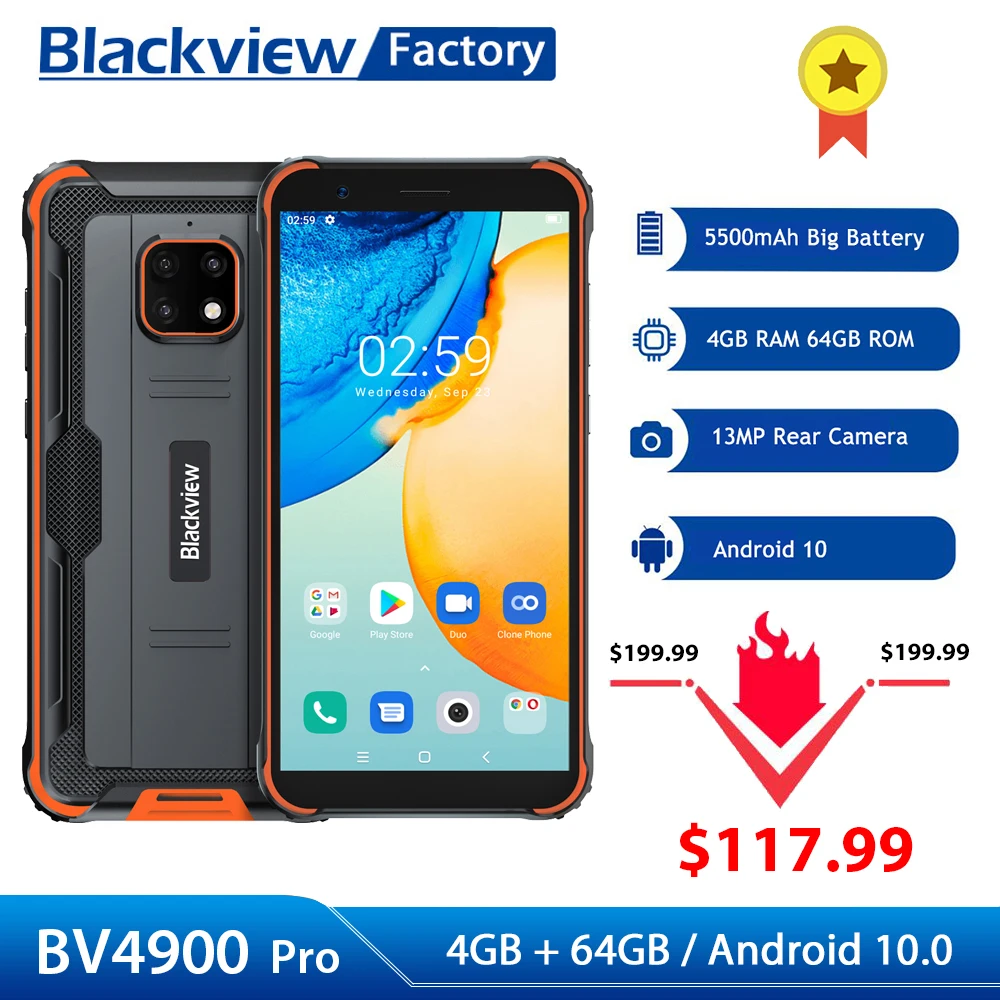 Blackview BV4900 Pro смартфон 4 Гб + 64 5580 мАч IP68 Водонепроницаемый Android 10 Мобильный телефон 5