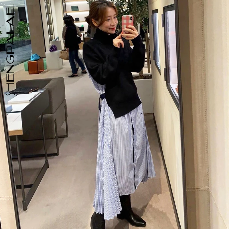 SHENGPALAE шикарный стиль свободные вязанные раздельные накладные две части в