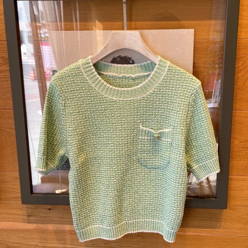 

Women Set 2 Pieces 2021 Summer Fashion Striped O-Neck Knitted Sweater Pullover Outfits Top And Shorts Suits Harajuku Clothes New