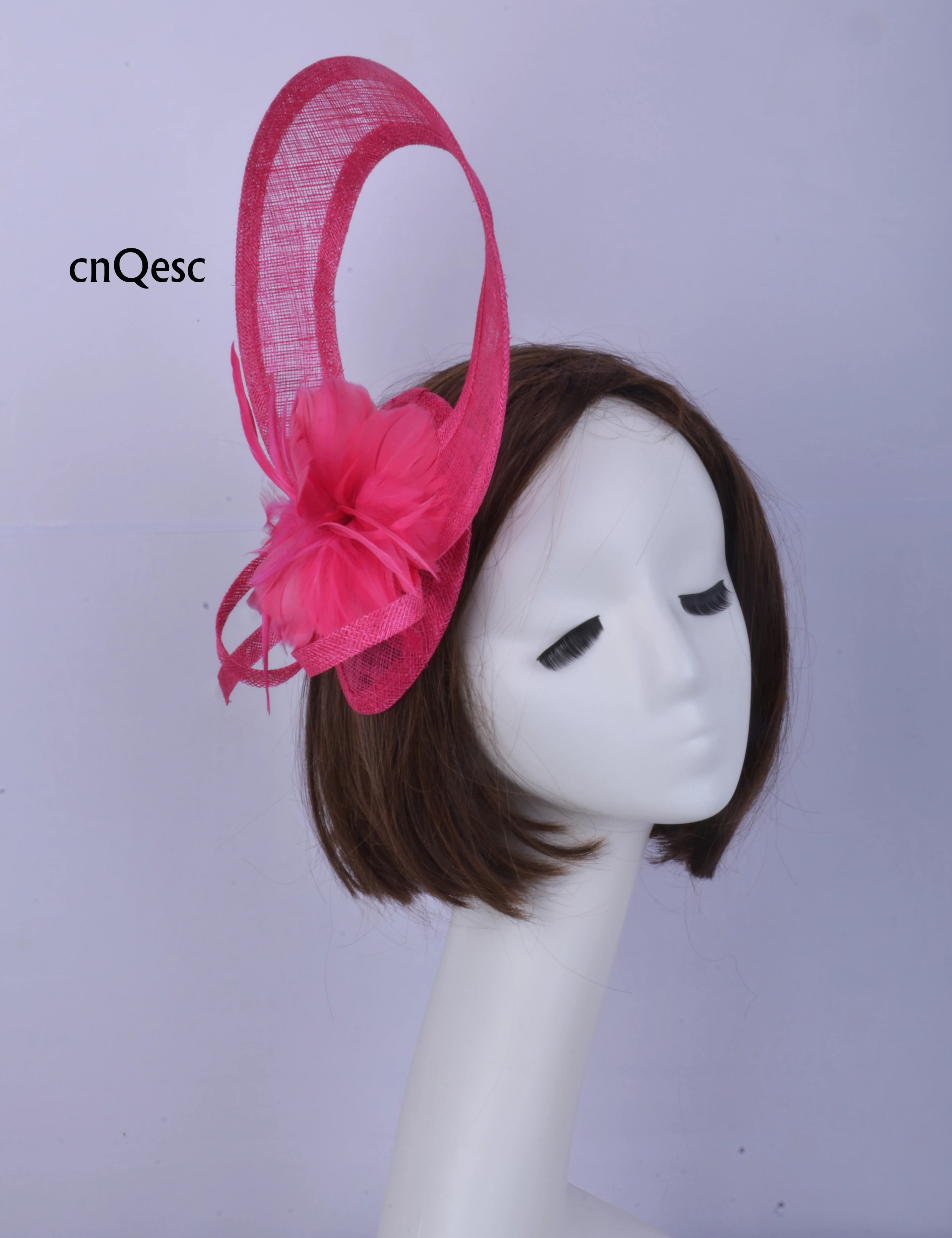 Ярко-Розовое женское торжественное платье шляпа перо украшение для волос в виде