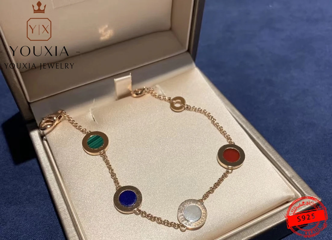 

1:1 925 Sterling Silver Custom Simple Fashion Round Colorful Personality Design Bracelet