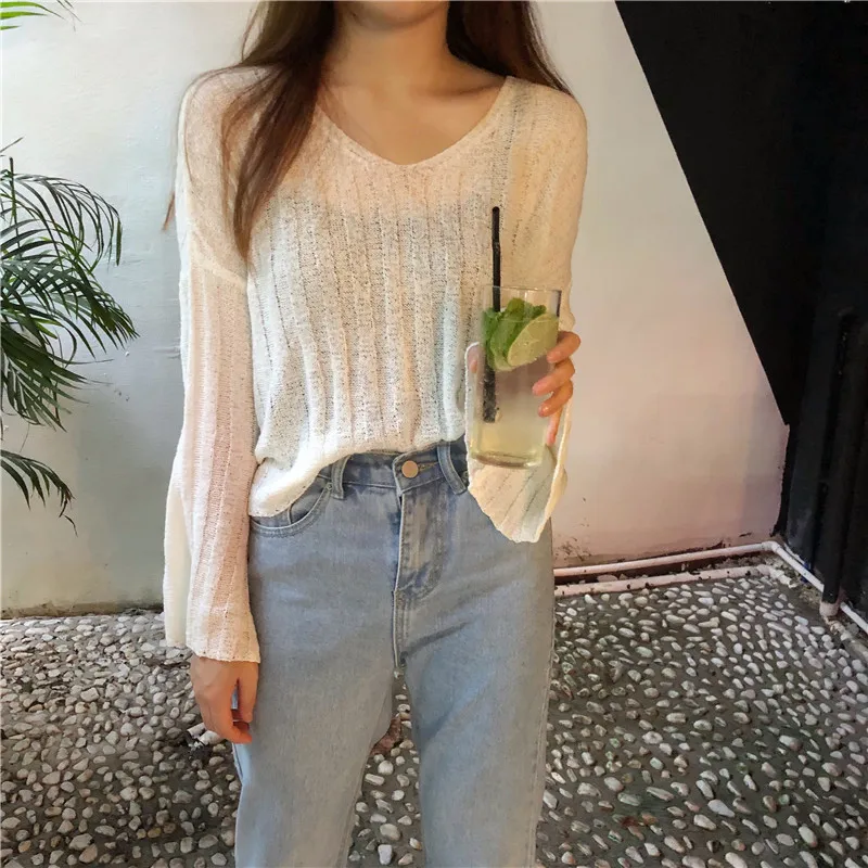 Сексуальный тонкий женский вязаный свитер мода 2020 новый корейский свободный с