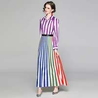 2021 summer stripe maxi shirt dress sashes long sleeve ankle length turn down collar long dresses for women party wedding dress