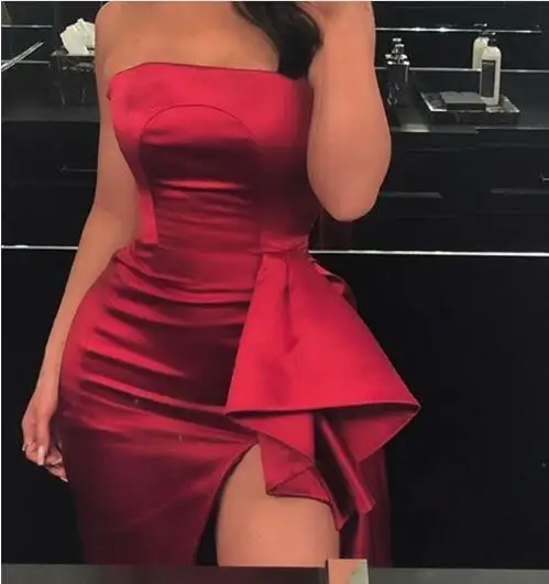 

New sexy off-the-shoulder open-back wrap chest backless split red dress