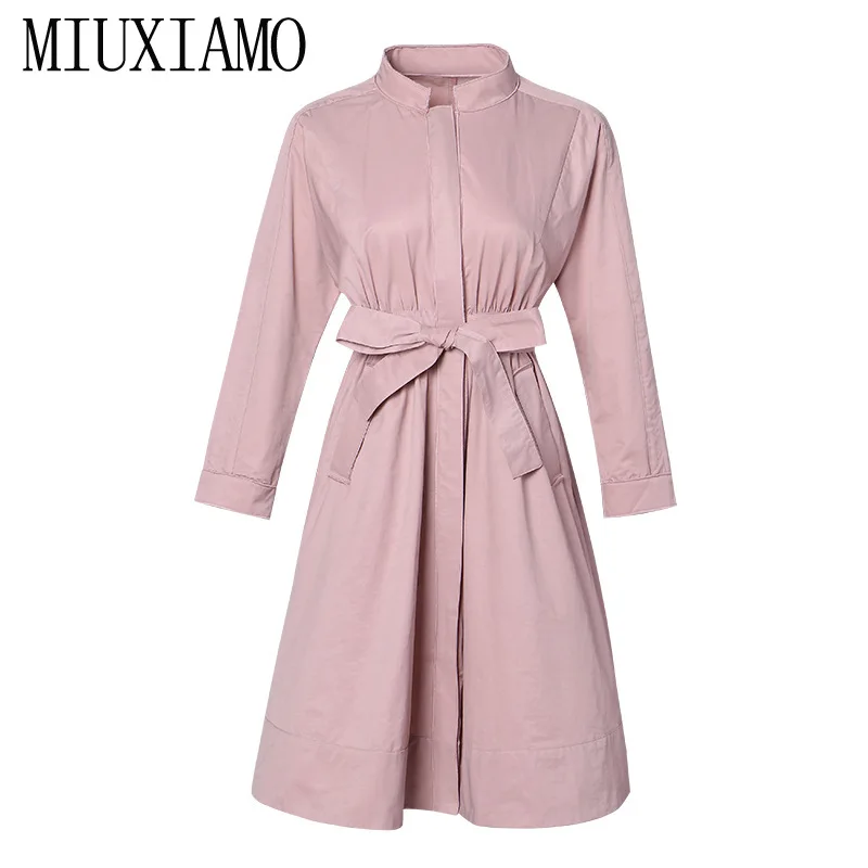 

MIUXIMAO Top Quality 2019 Fall winter Dress Women Long Sleeve Vintage Casual Silm Office Dress Women Vestidos With Belt