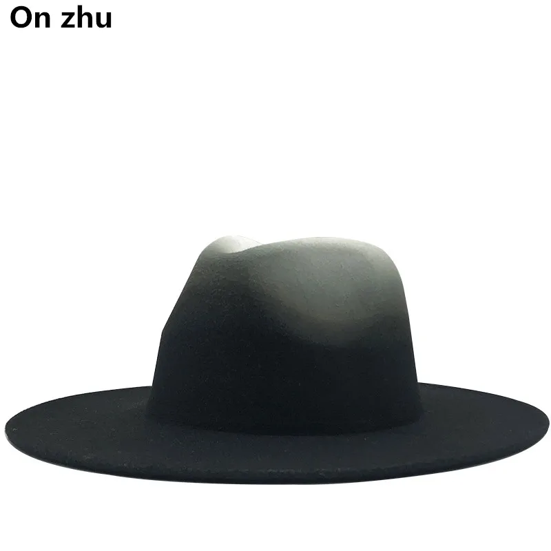 

Women Men Woolen Vintage Trilby Felt Fedora Hat With Wide Brim Gentleman Elegant Gradient Color For Lady Winter Autumn Jazz Caps