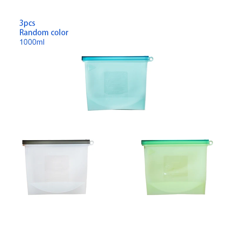 3pcs 1000ml 4 шт 500/1000/1500 мл/4000 мл многоразовые силиконовые Еда хранения Свежие Фрукты Мясо Чехлы для хранения молока Кухня аксессуары - Цвет: 3pcs 1000ml