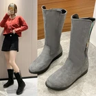 Новинка 2021, зимние длинные мотоциклетные ботинки для верховой езды с кашемировой подкладкой и плюшевой подкладкой, женские зимние матовые ботинки на плоской подошве, популярная обувь