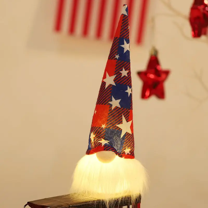 

Faceless Doll Glowing Rudolph American Independence Day standing Column Goblin Home Lighting Gnome Decoration Party Ornament