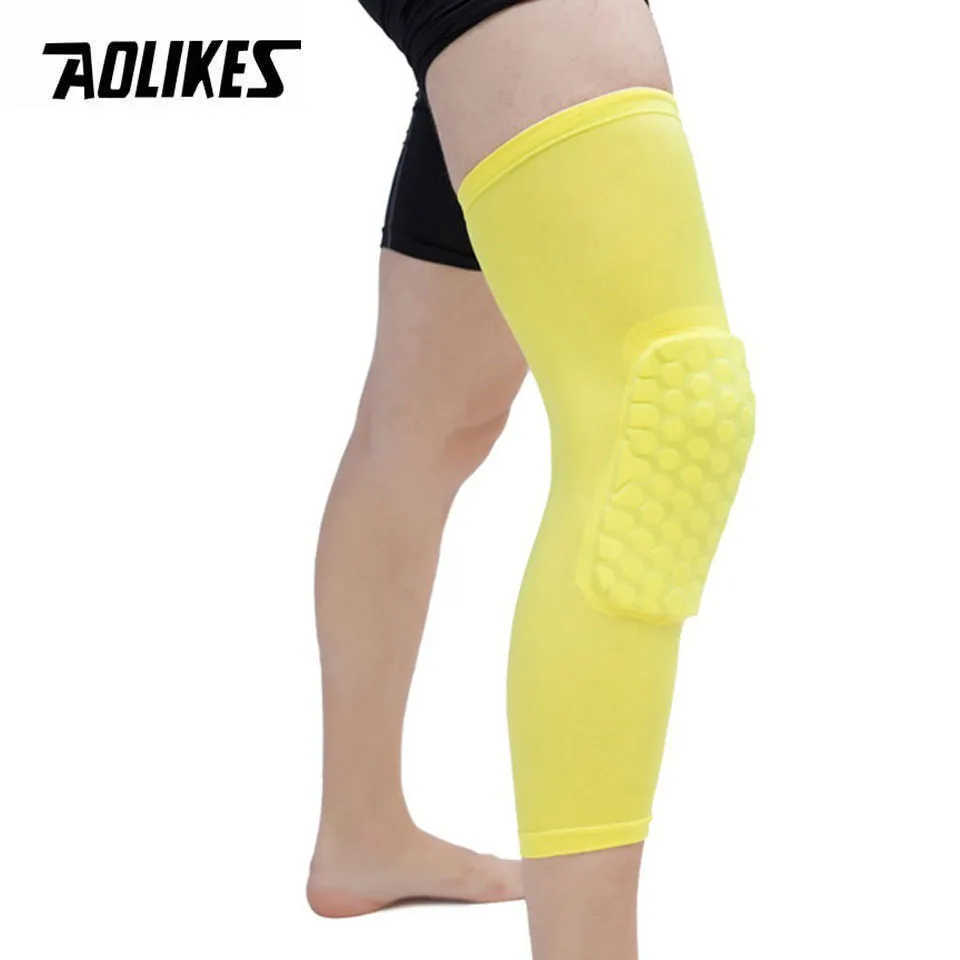 Yellow AOLIKES 1 шт., баскетбольные наколенники, рукава, сотовая скоба, эластичные защитные наколенники, экипировка, наколенник, поддержка для волейбола - Цвет: Yellow