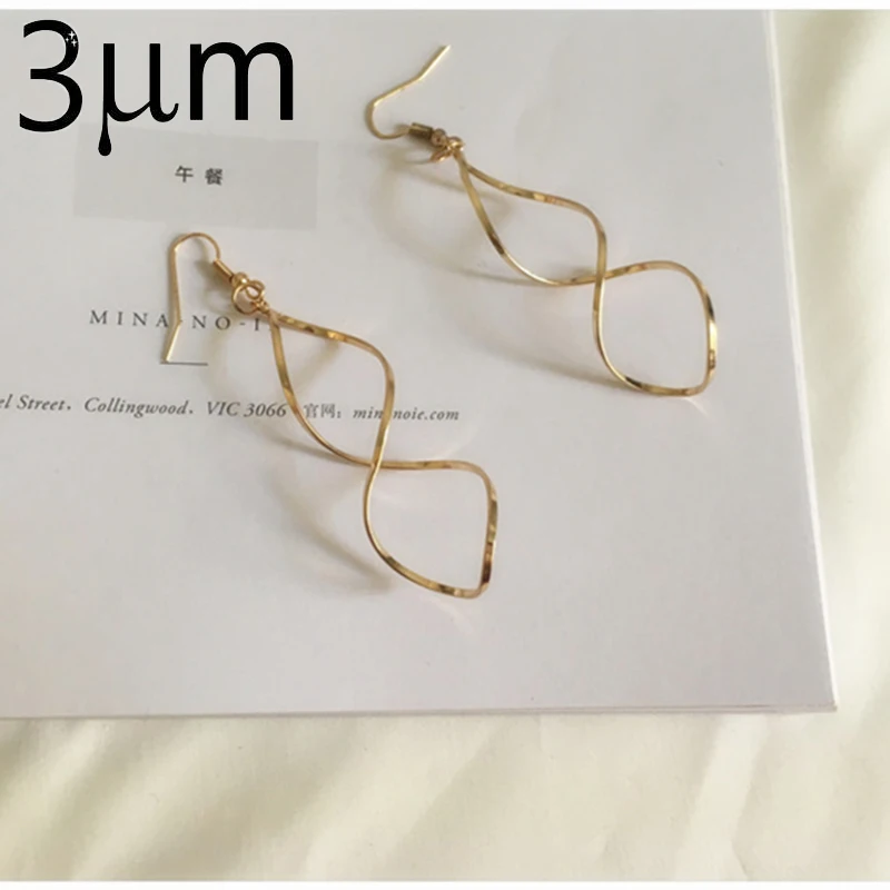 3 мкм модные двойные Висячие серьги для женщин длинные волнистые Высокое