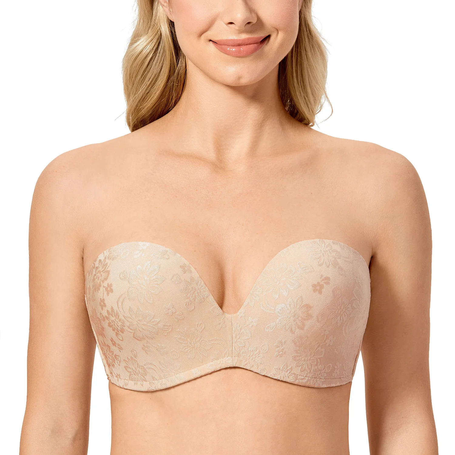 Для женщин жаккардовое платье без бретелек невидимый бюстгальтер размера плюс