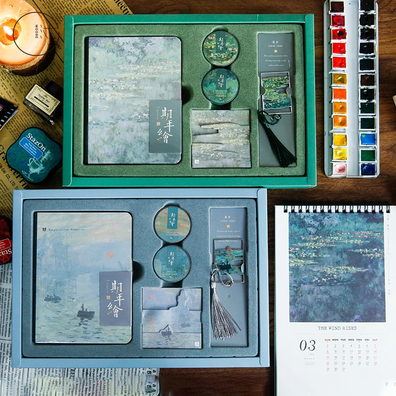 Estrelado em Branco Mundo Famoso Pintura Gogh Céu Sketchbook Diário Desenho Caderno Conjunto Esboço Livro Material Escolar Presentes Van