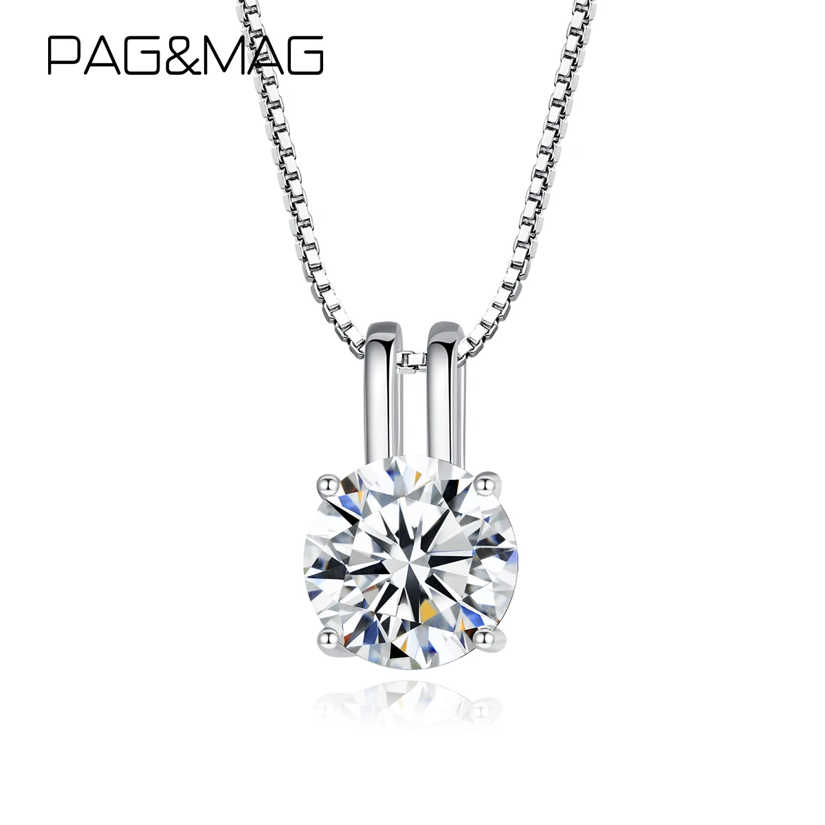

PAG&MAG 925 Sterling Silver 1ct 6.5mm Moissanite VVS Pendant Statement Elegant Diamond Wedding Necklace For Women Anniversary