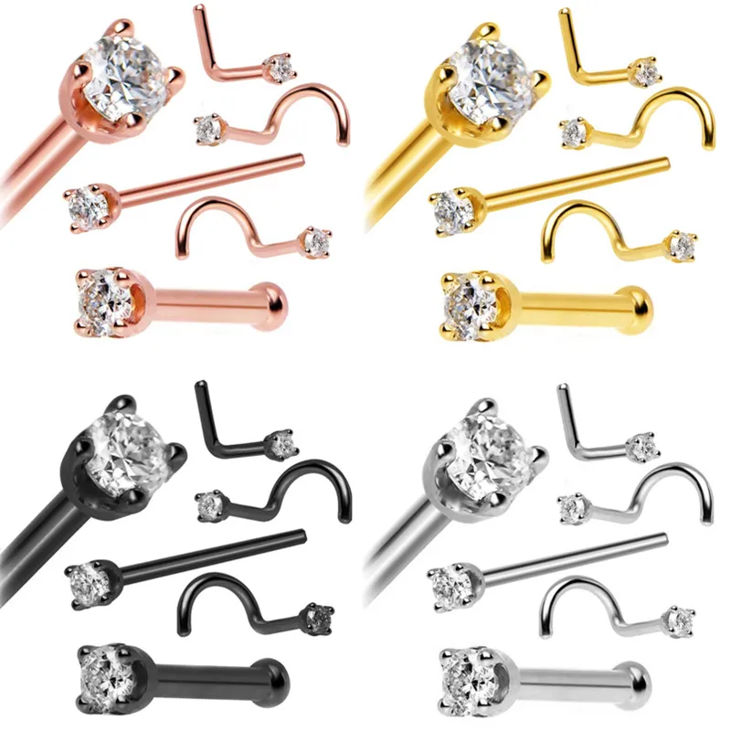 5 шт хирургическая сталь Кристалл Нос Пирсинг шпилька Лот 20 г L Форма Циркон нос