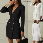 Женское элегантное платье с длинным рукавом, офисный повседневный костюм, пиджак, облегающий костюм, деловое платье в офисном стиле