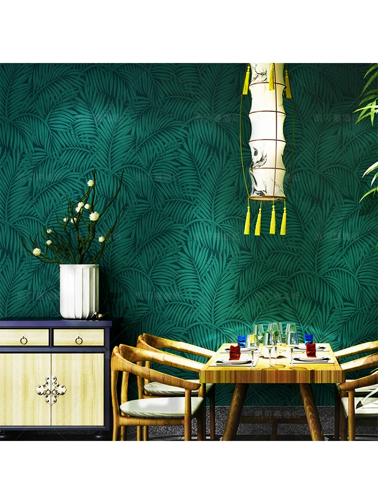 

Юго-Восточная Азия американские Пальмовые Листья темно-зеленые обои для спальни 3D Европейский Павлин Синий высококлассная Гостиная ТВ Зад...