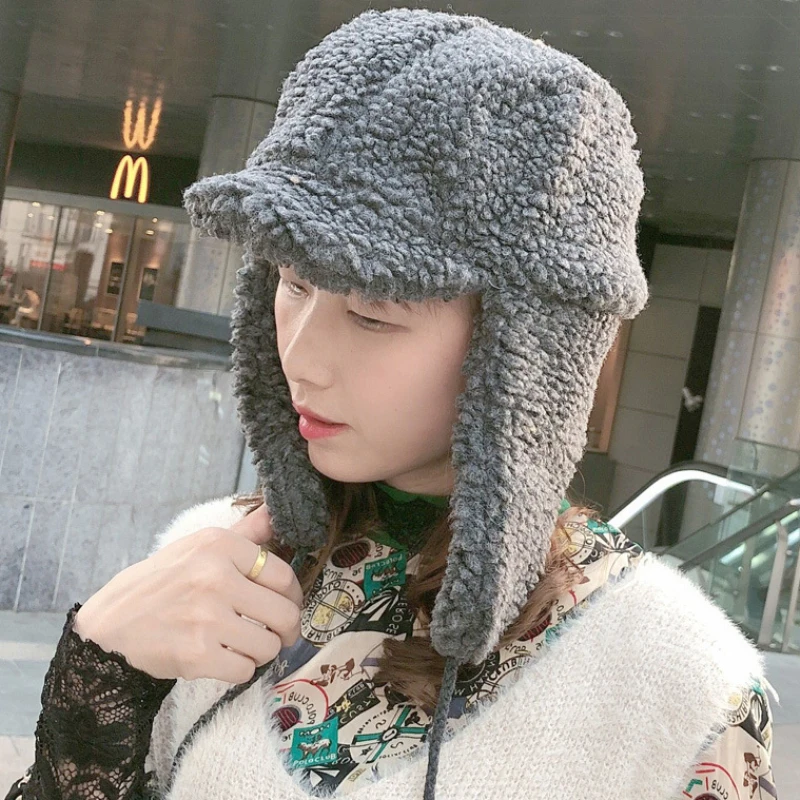 

HT2796 Men Women Winter Hat Thick Warm Berber Fleece Russian Hat Windproof Trapper Earflap Cap Solid Plain Snow Ski Bomber Hat