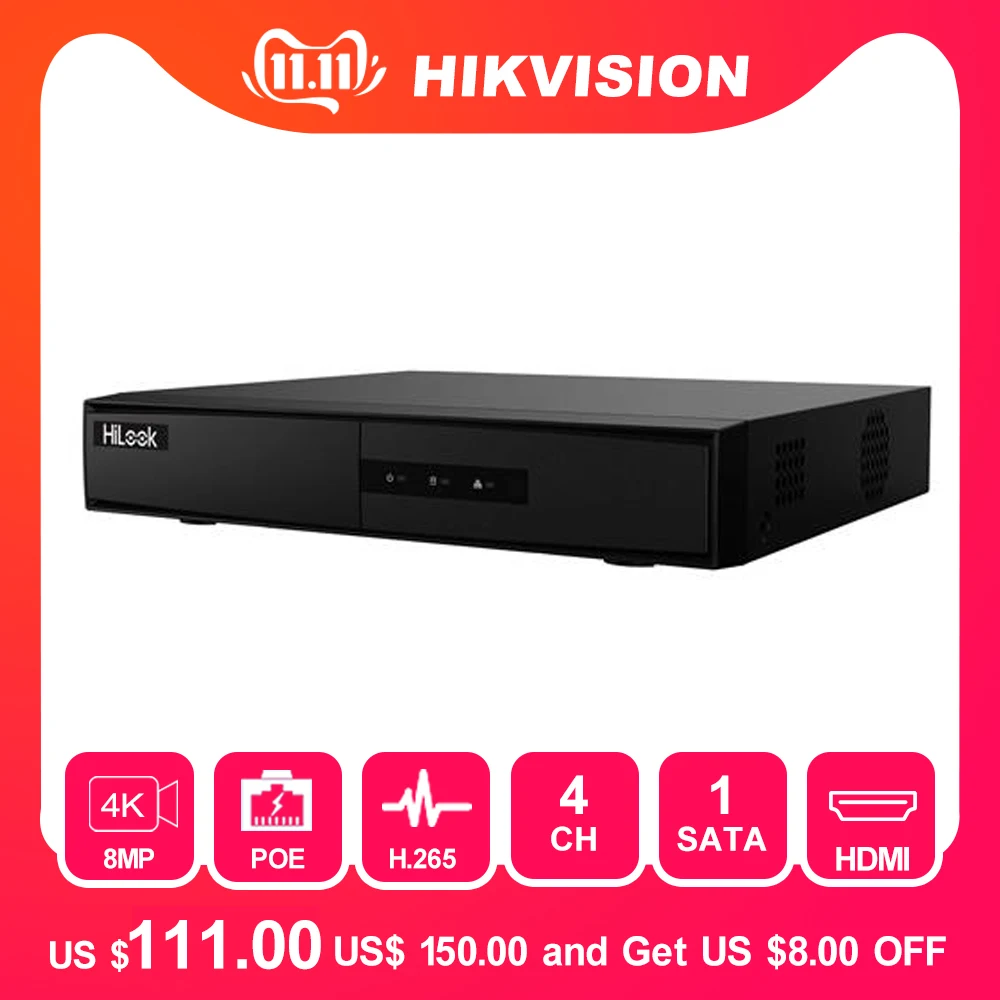 HiLook CCTV система Onvif 4CH POE NVR-104MH-C/4 P Hikvision Plug& Play 4 канала 4K PoE NVR 1 SATA VCA Обнаружение