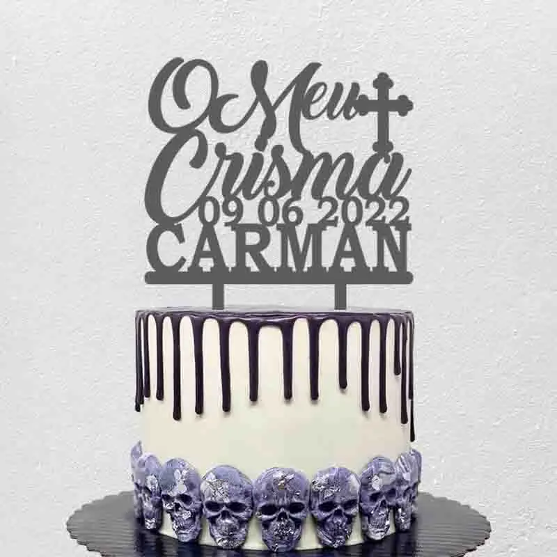 

Personalized Name Party Date Portuguese O Meu Crisma+Your Name Date Private Party Cake Topper