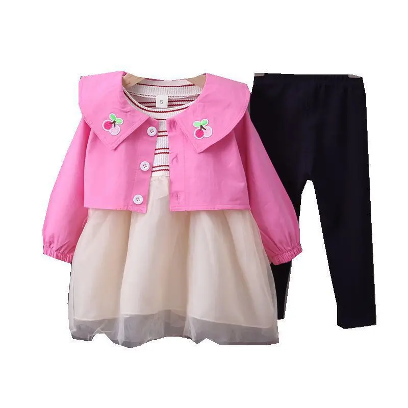 

New Autumn Baby Girls Clothes Children Lapel Jacket Dress Pants 3Pcs/sets Spring Toddler Fashion Costume Infant Kids Tracksuits