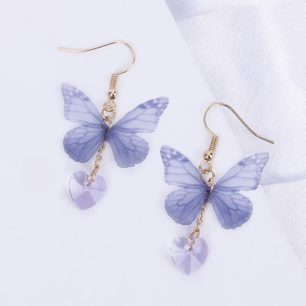 Dream Cute Butterfly Earring Blue Yarn Wings Earrings Heart Shape Dangle Women Girls Party Banquet Jewelry | Украшения и
