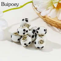 buipoey 2pcslot black and white flower beads big hole charm fit original bracelet bangle diy gifts jewelry making accessory