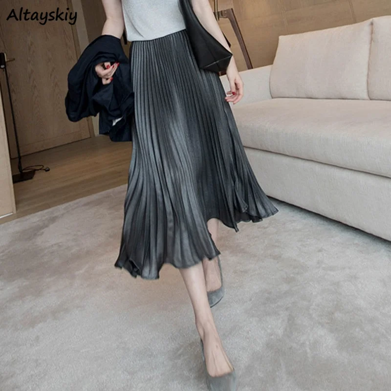 

Skirts Women High Waist Solid Simple A-line Mid-calf Loose Casual Elegant Stylish Spring Summer New Temperament Feminino Ulzzang