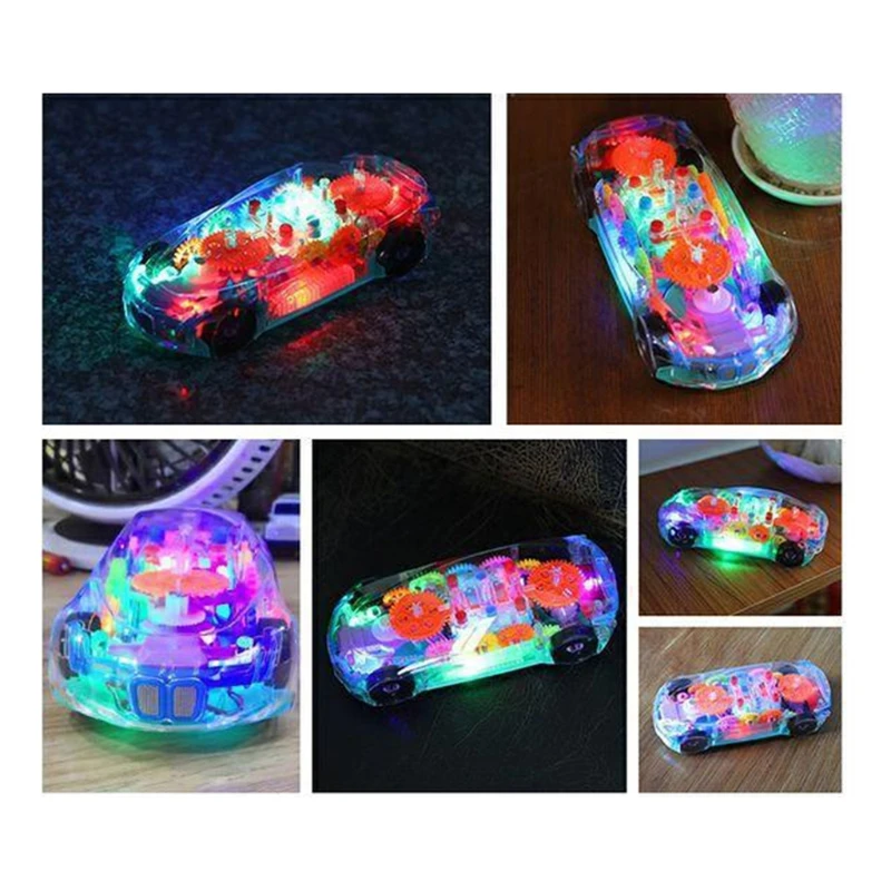 

Electric Toy Car Universal Gear Mechanical Concept Colorful Light Music Cartoon Transparent Toy Car