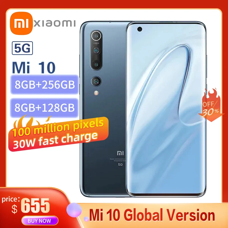 Xiaomi Mi 10 смартфон с восьмиядерным процессором Snapdragon 256 X55 ОЗУ 8 ГБ ПЗУ 865 4780