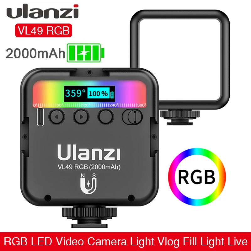 

Ulanzi VL49 Mini RGB Video Light Lighting for Photography 2000mAh RGB On Camera Fill Light Photography Lighting Pocket Live Vlog