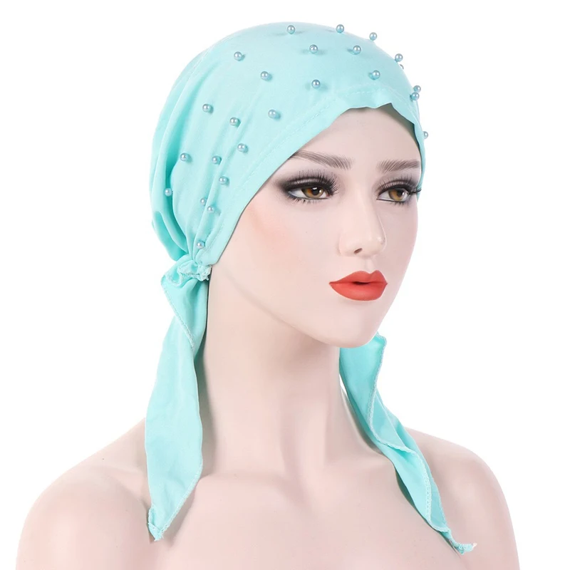 

Solid Color Turban Hat Elastic Turban Hat Ethnic Hat Beautiful Beaded Indian Baotou Cap Distinctive Muslim Turban Wrap Cap