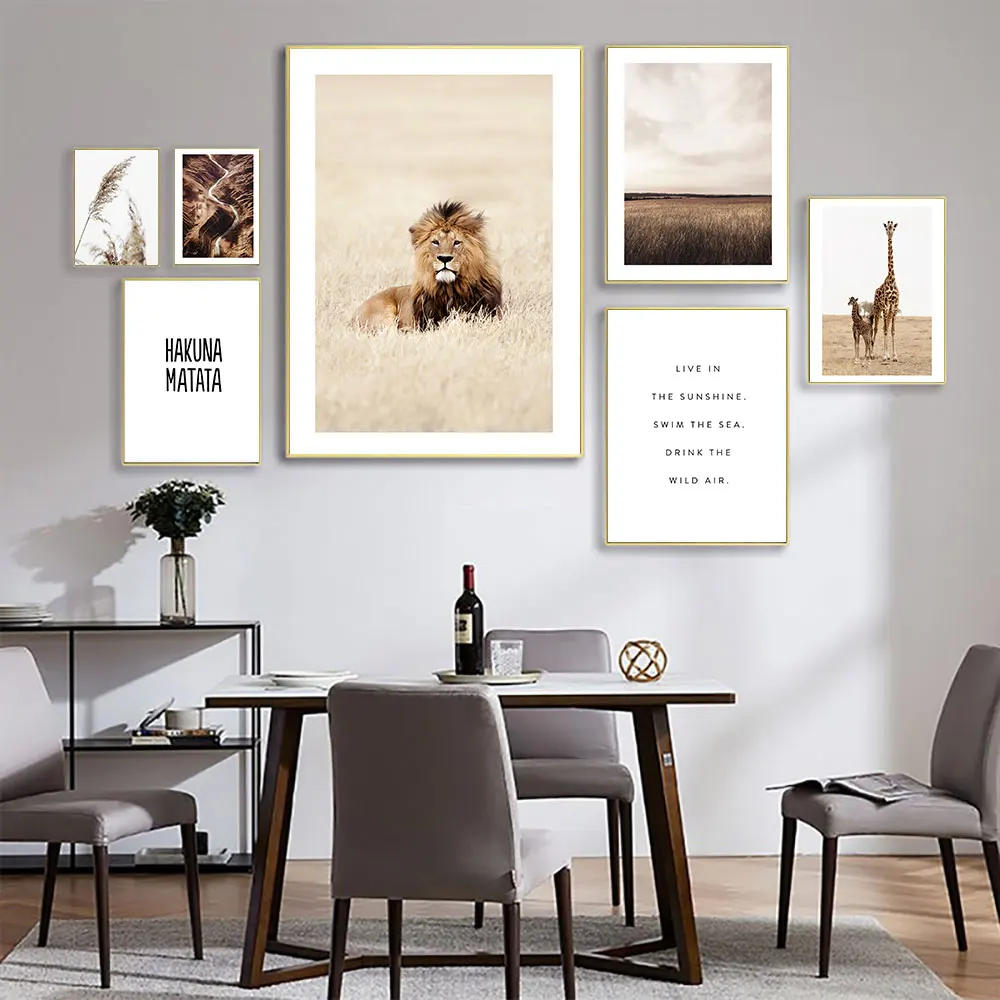 

Boho Scandinavian Poster Warm Animal Nature Canvas Painting Nordic Wall Art Print Lion Giraffe Modern Picture For Living Room
