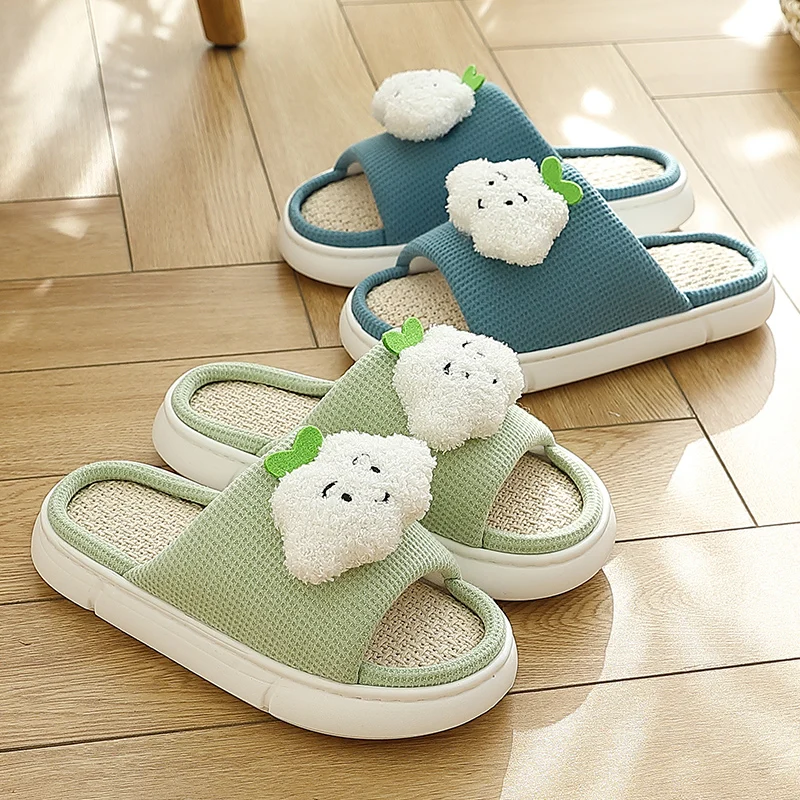 

Deodorant Thick Platform Cartoon Women Slippers Linen Indoor Slipper Soft Anti-Slip Couple Home Floor Slides Ladies Summer Shoes