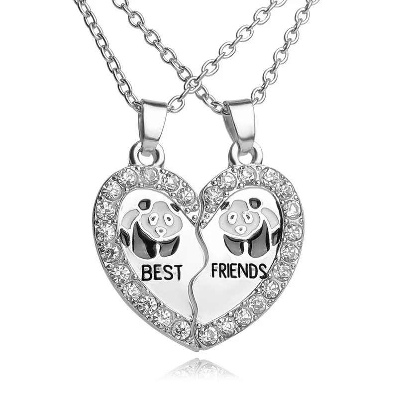 

2pcs/Set Best Friend Necklace Best Friends Forever Heart Shape Panda Pendants Necklaces Friendship Bff Jewelry Gift For Friends