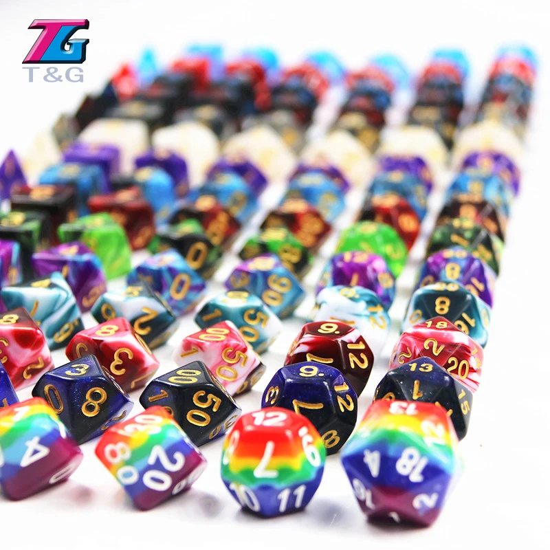 105 красочных игральных костей с черной сумкой T & G Rainbow 15 комплектов D4 D6 D8 D10 % D12 D20