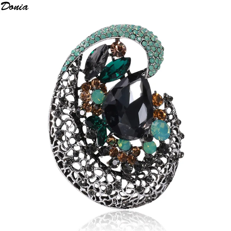 

Donia jewelry European and American fashion retro glass brooch luxury hollow rhinestone corsage atmospheric coat coat pin