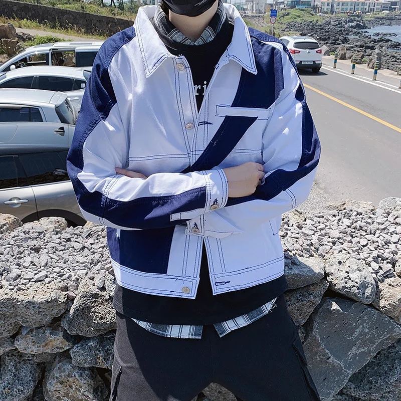 

Wholesale Denim jacket male Korean student handsome clothes color matching trend loose spring autumn brand Hong Kong style coat