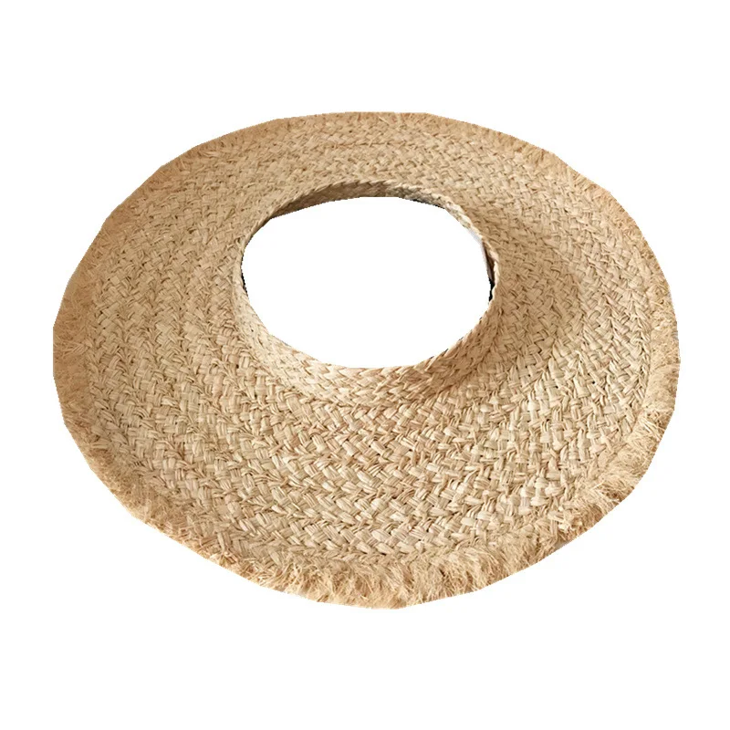 

Raffia Wide Brim Sun Hat for Women Summer Seaside Sunscreen Beach Hat LadiesFoldable Empty Top Straw Hat Female Wedding Hat
