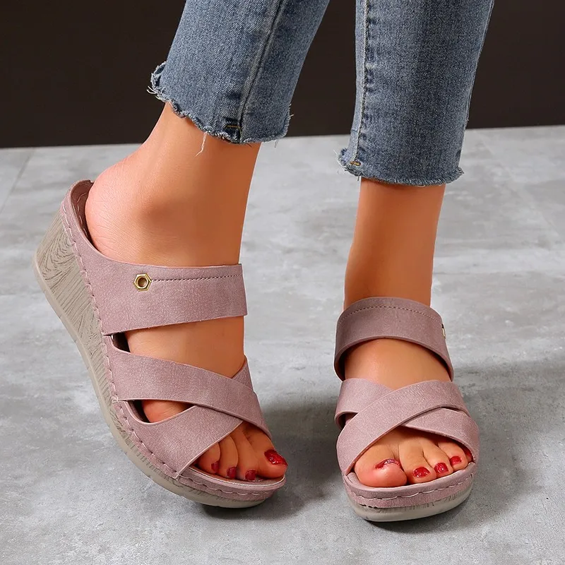 

2021 Summer New Style Women's High-heeled Shoes Thick-soled Slippers Ladies Wedge Heel Ladies Muller Sandals Ladies Sandals