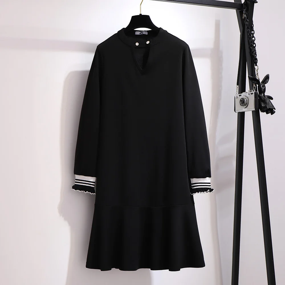 

2020 Autumn dresses women plus size 6XL long sleeve black dresses v-neck loose elegant office ladies dresses women clothes