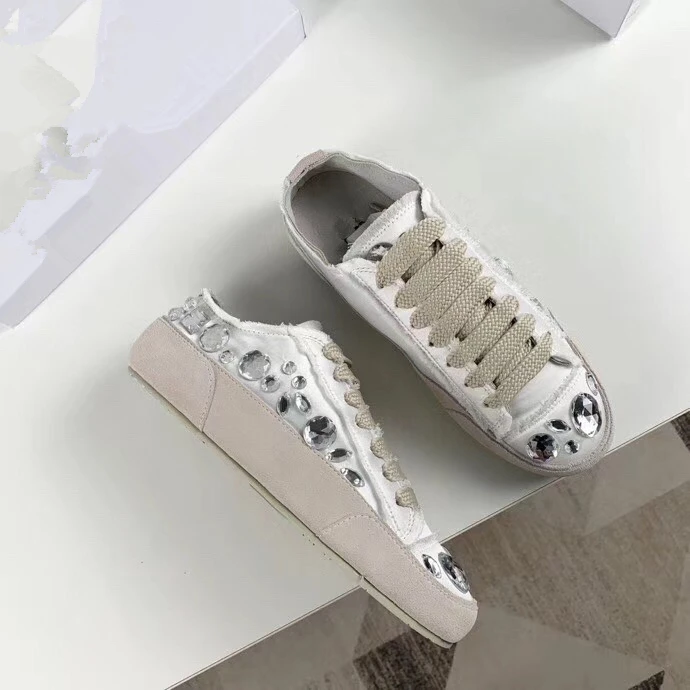 Elmsk Shoes Woman Ins Fashion Blogger Vintage Soft Comfort Satin Summer 100% Silk Gemstone Women Shoes Sneakers Women