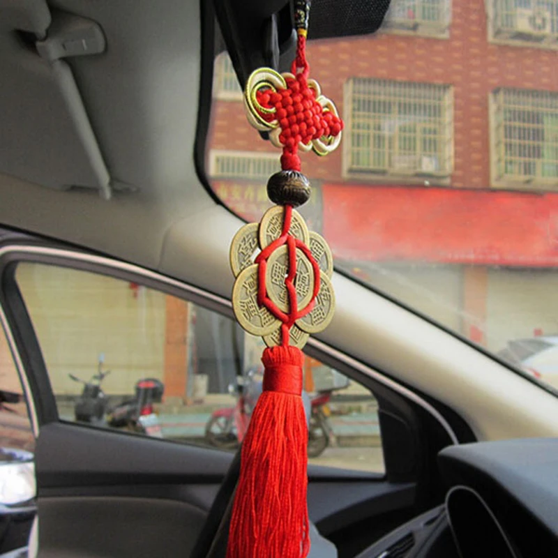 

Feng Shui Chinese Knot Tassel China Mascot Lucky Charm Ancient Coins Prosperity Protection Good Fortune Metal Car car acessories