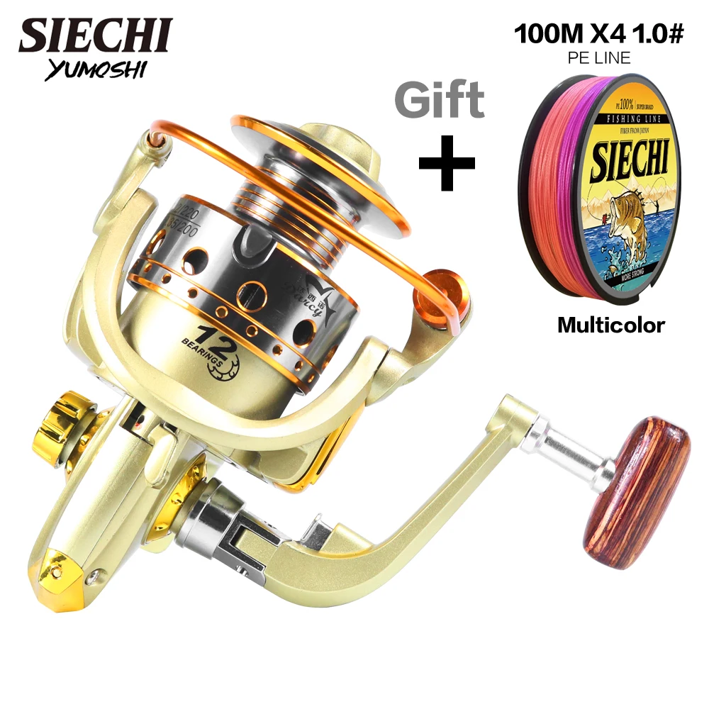 SIECHI-carrete de pesca giratorio de Metal para agua salada, bobina de arrastre máximo de 10kg, para pesca de carpa, envío de línea de regalo, JX1000-7000