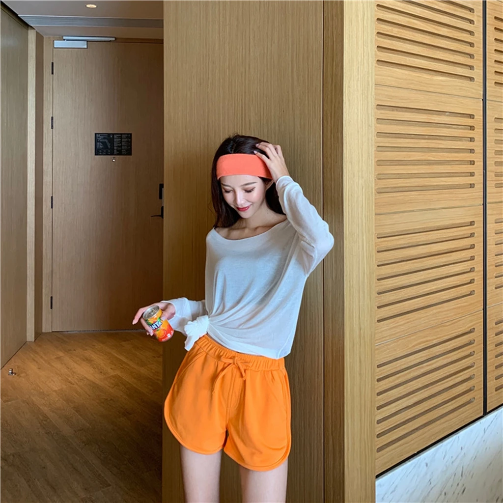 

2021 Sports shorts ladies Summer Hot new candy color Shorts casual loose large size ladies elastic waist Correndo shorts women